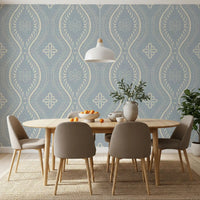 Faded Ogee Damask - French Country Blue Wallpaper⁠