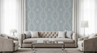 Faded Ogee Damask - French Country Blue Wallpaper⁠