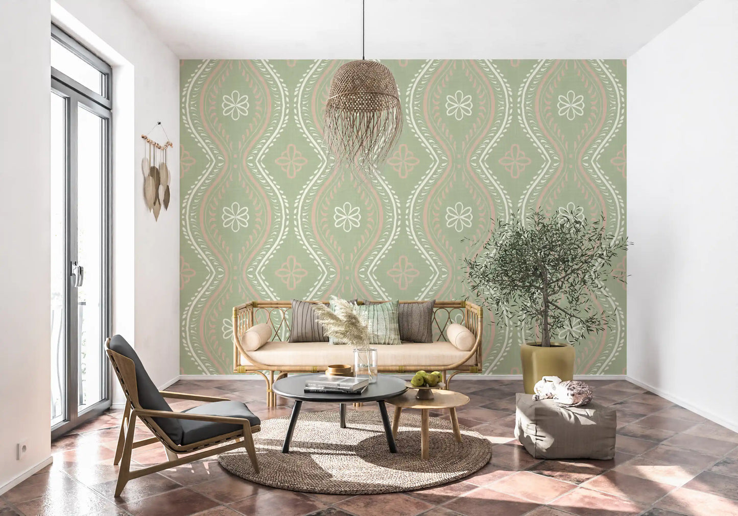 Faded Ogee Damask - Timeless Grandmillennial Wallpaper⁠
