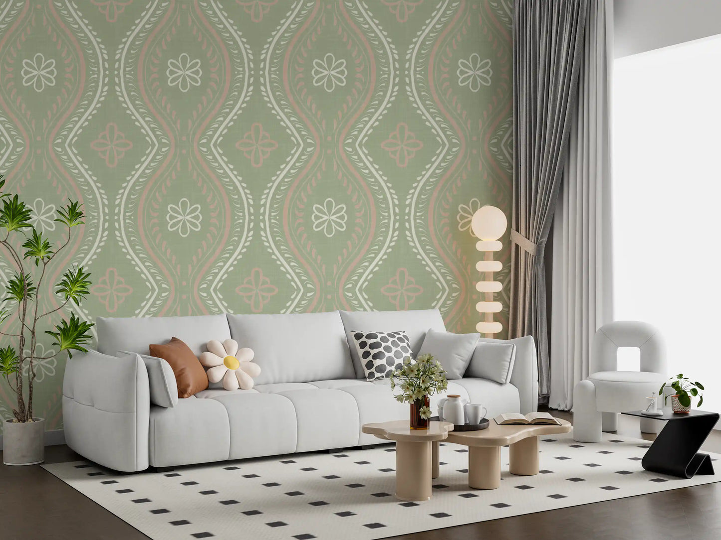 Faded Ogee Damask - Timeless Grandmillennial Wallpaper⁠