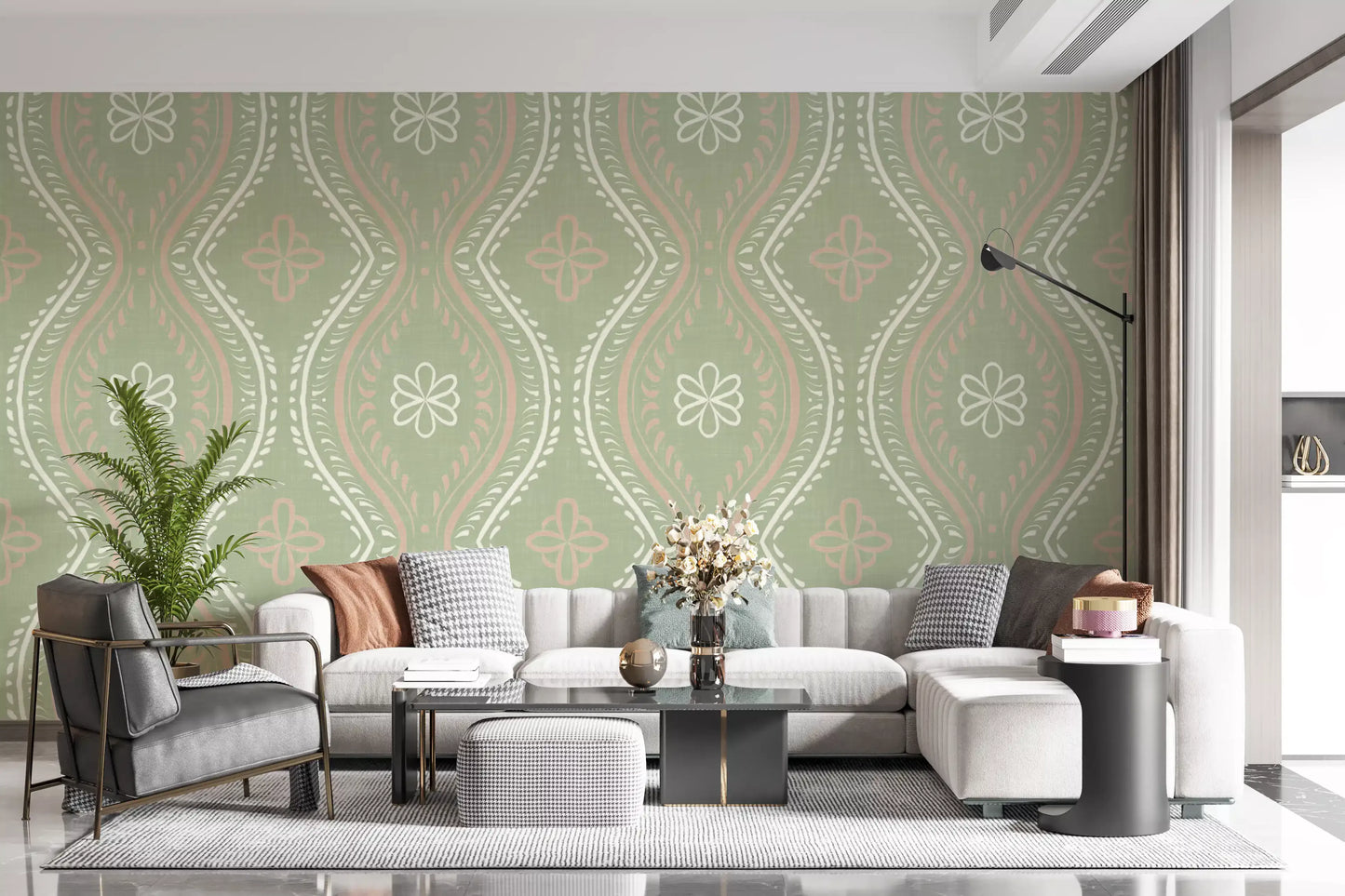 Faded Ogee Damask - Timeless Grandmillennial Wallpaper⁠