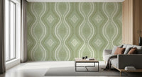 Faded Ogee Damask - Grandmillennial Green Wallpaper⁠