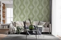 Faded Ogee Damask - Grandmillennial Green Wallpaper⁠