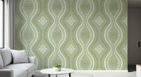 Faded Ogee Damask - Grandmillennial Green Wallpaper⁠