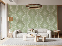 Faded Ogee Damask - Grandmillennial Green Wallpaper⁠