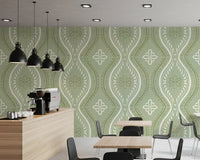 Faded Ogee Damask - Grandmillennial Green Wallpaper⁠