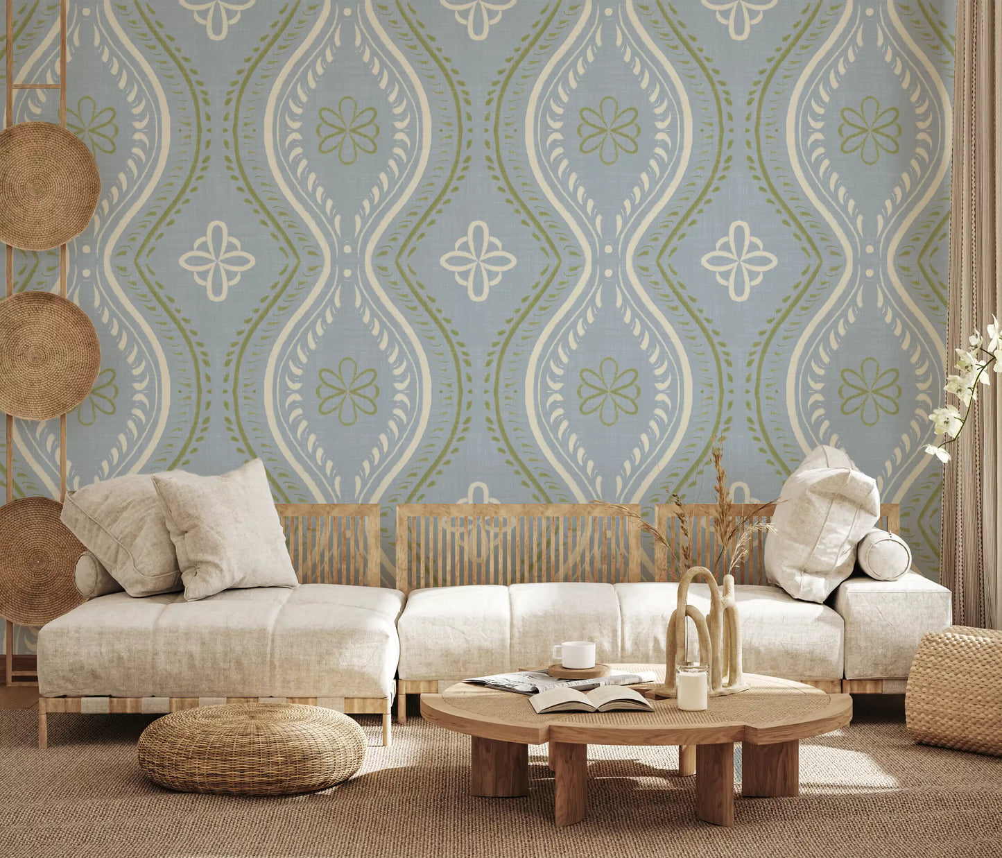 Faded Ogee Damask - Classic French Country Wallpaper⁠
