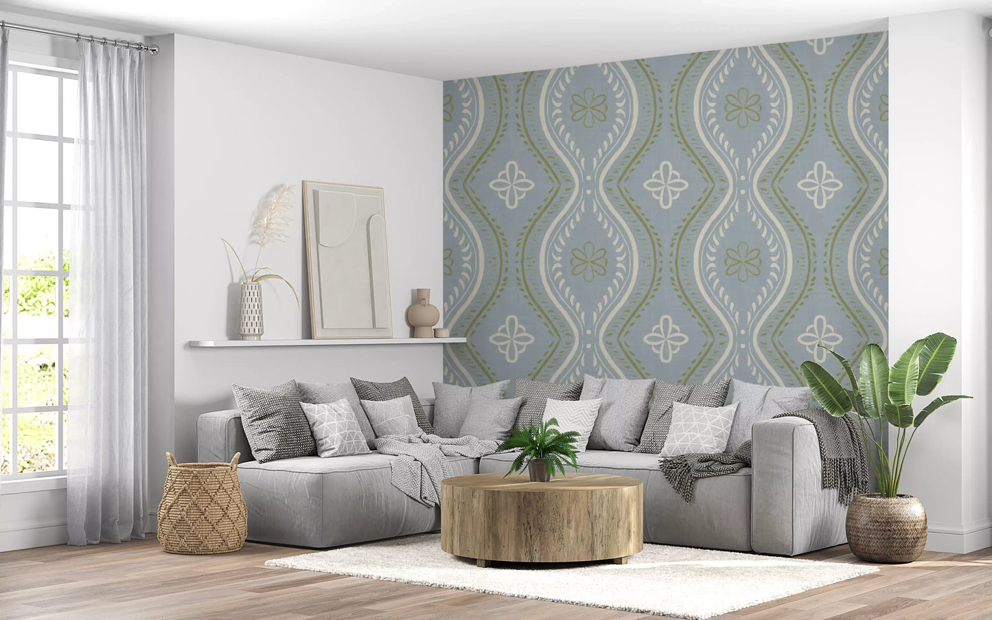 Faded Ogee Damask - Classic French Country Wallpaper⁠