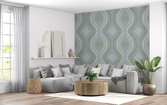 Faded Ogee Damask - Classic French Country Wallpaper⁠