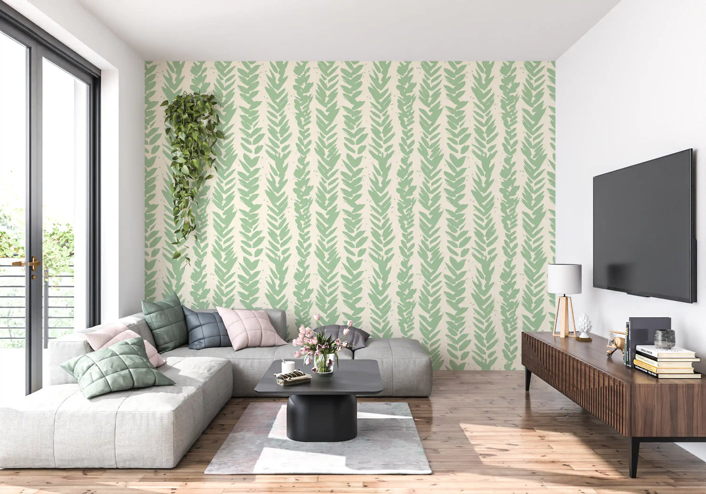 Sage Brushstroke Herringbone Wallpaper⁠