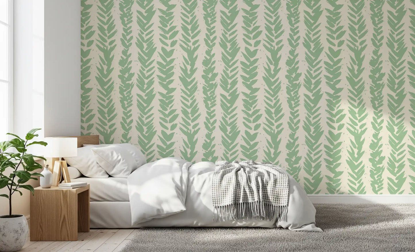 Sage Brushstroke Herringbone Wallpaper⁠