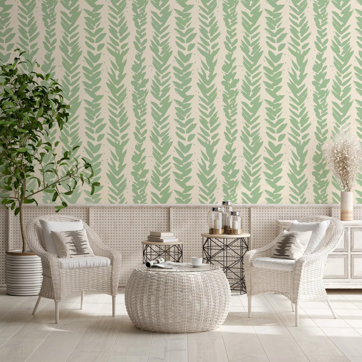Sage Brushstroke Herringbone Wallpaper⁠