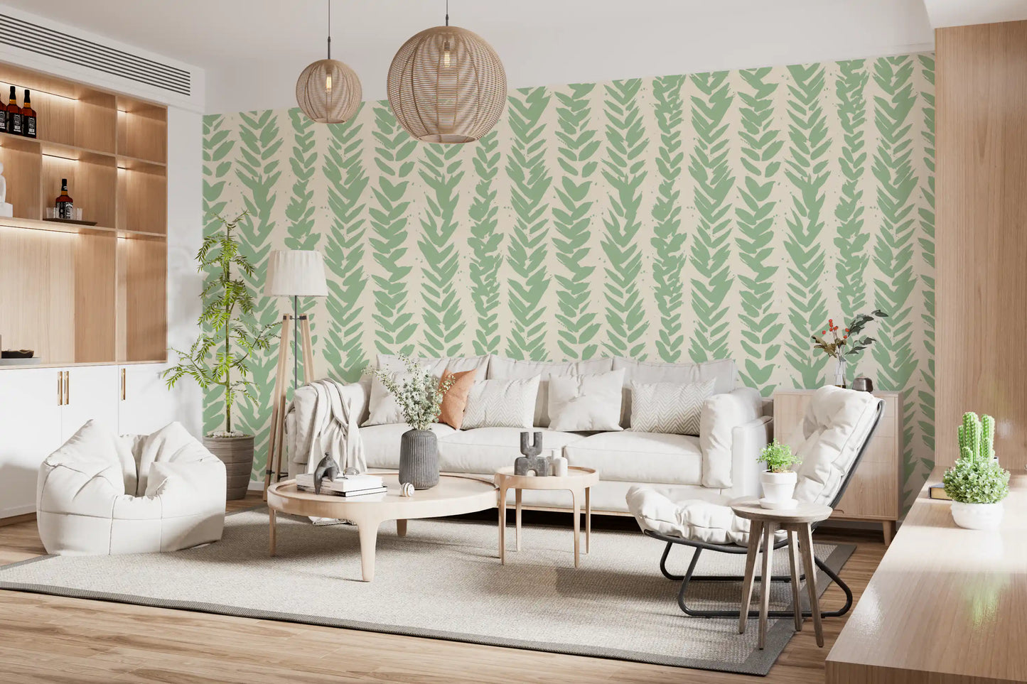 Sage Brushstroke Herringbone Wallpaper⁠