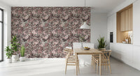 Muted Sage and Rose Garden Motif Wallpaper⁠