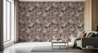 Muted Sage and Rose Garden Motif Wallpaper⁠