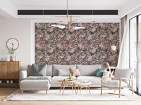 Muted Sage and Rose Garden Motif Wallpaper⁠