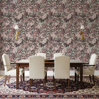 Muted Sage and Rose Garden Motif Wallpaper⁠