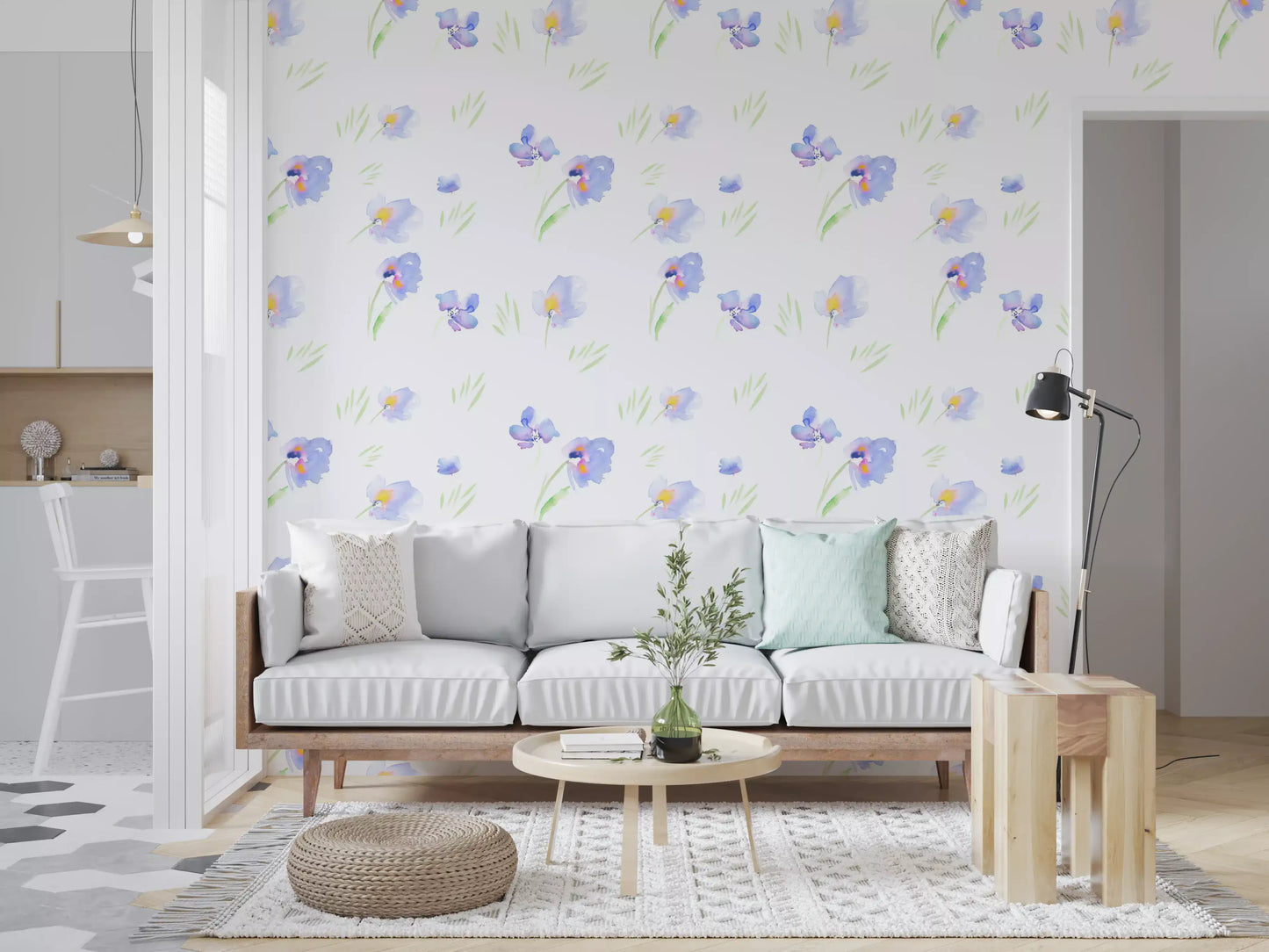 Soft Watercolor Blue Petals Wallpaper⁠