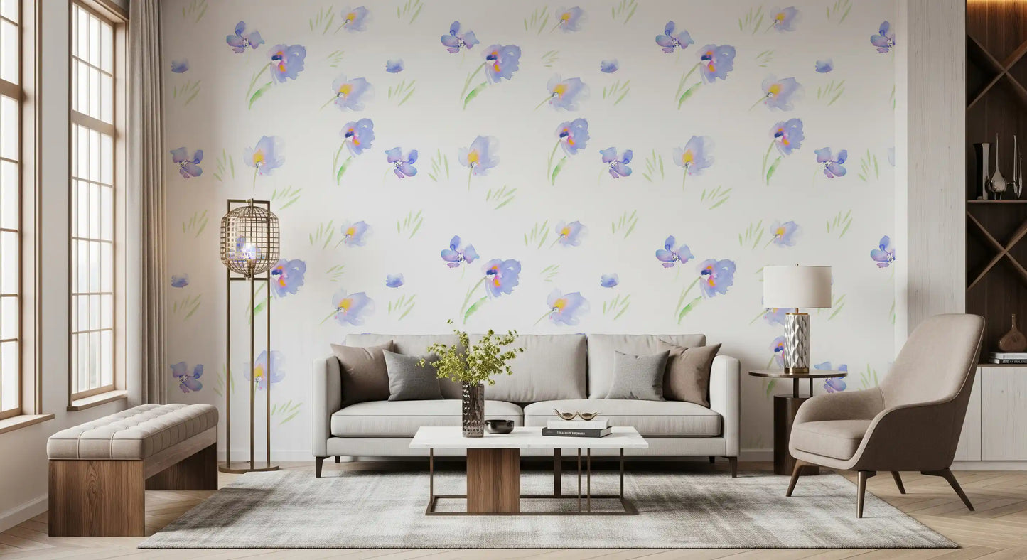 Soft Watercolor Blue Petals Wallpaper⁠