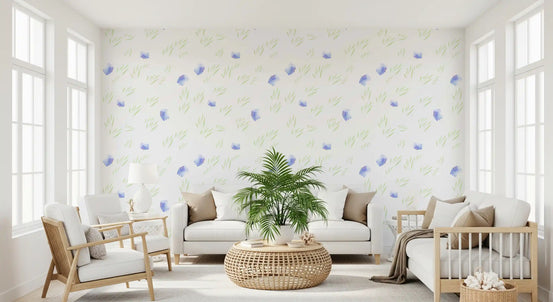 Minimalist Botanical Blue Petals Wallpaper⁠