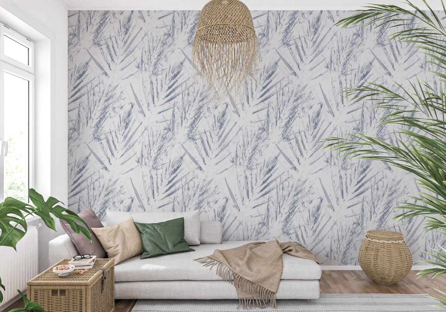 Monochrome Textured Palm Foliage Wallpaper⁠