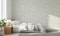 Cream and Sage Leaf Repeat Wallpaper⁠