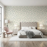 Cream and Sage Leaf Repeat Wallpaper⁠