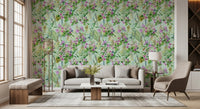 Soft Lilac and Leaf Garden Pattern Wallpaper⁠