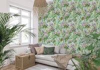 Soft Lilac and Leaf Garden Pattern Wallpaper⁠