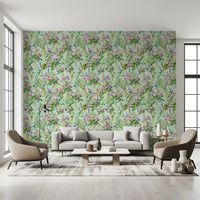 Soft Lilac and Leaf Garden Pattern Wallpaper⁠