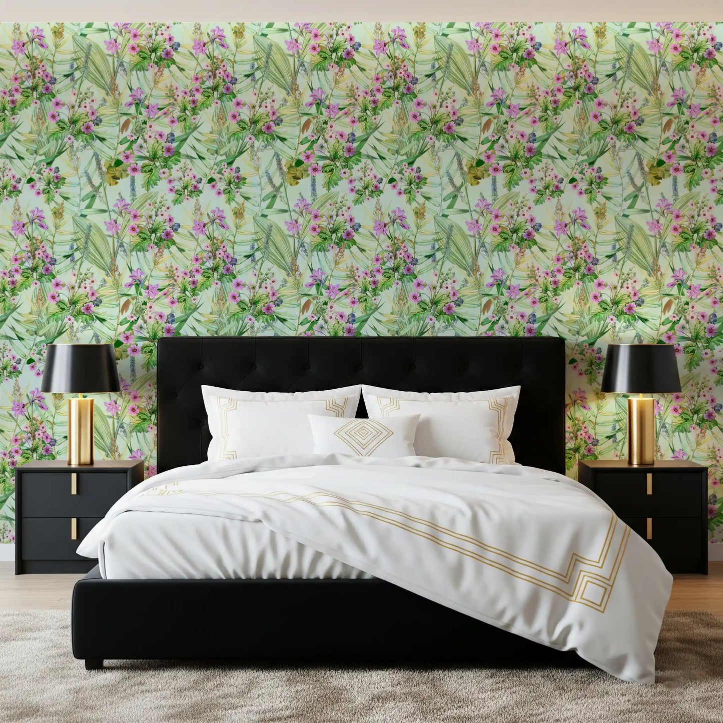 Soft Lilac and Leaf Garden Pattern Wallpaper⁠
