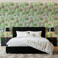 Soft Lilac and Leaf Garden Pattern Wallpaper⁠