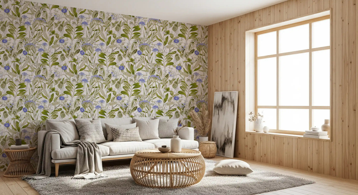 Serene Meadow Blue Floral Study Wallpaper⁠