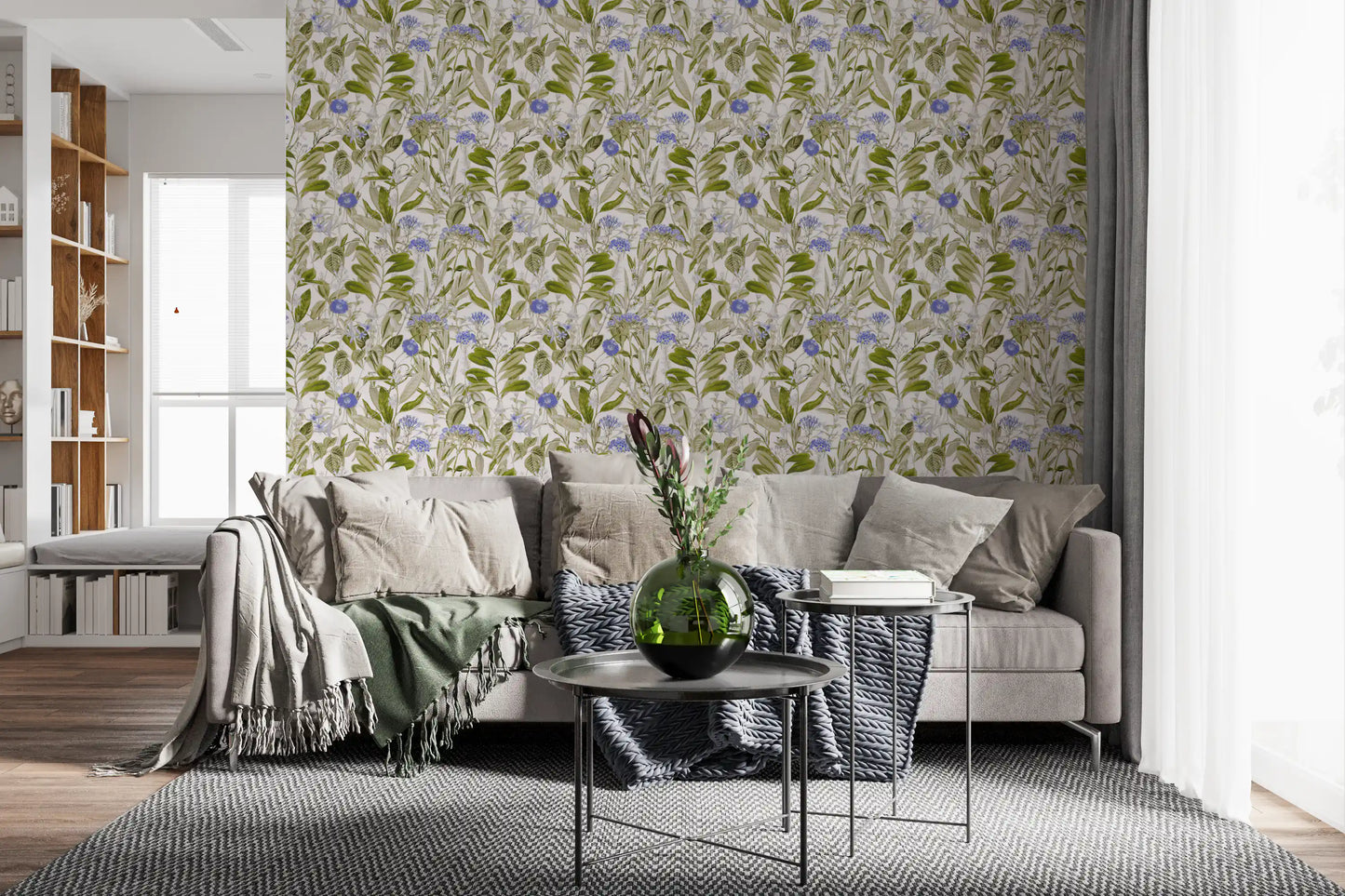 Serene Meadow Blue Floral Study Wallpaper⁠