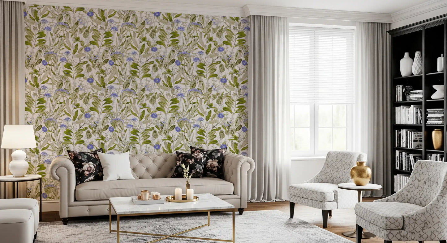 Serene Meadow Blue Floral Study Wallpaper⁠