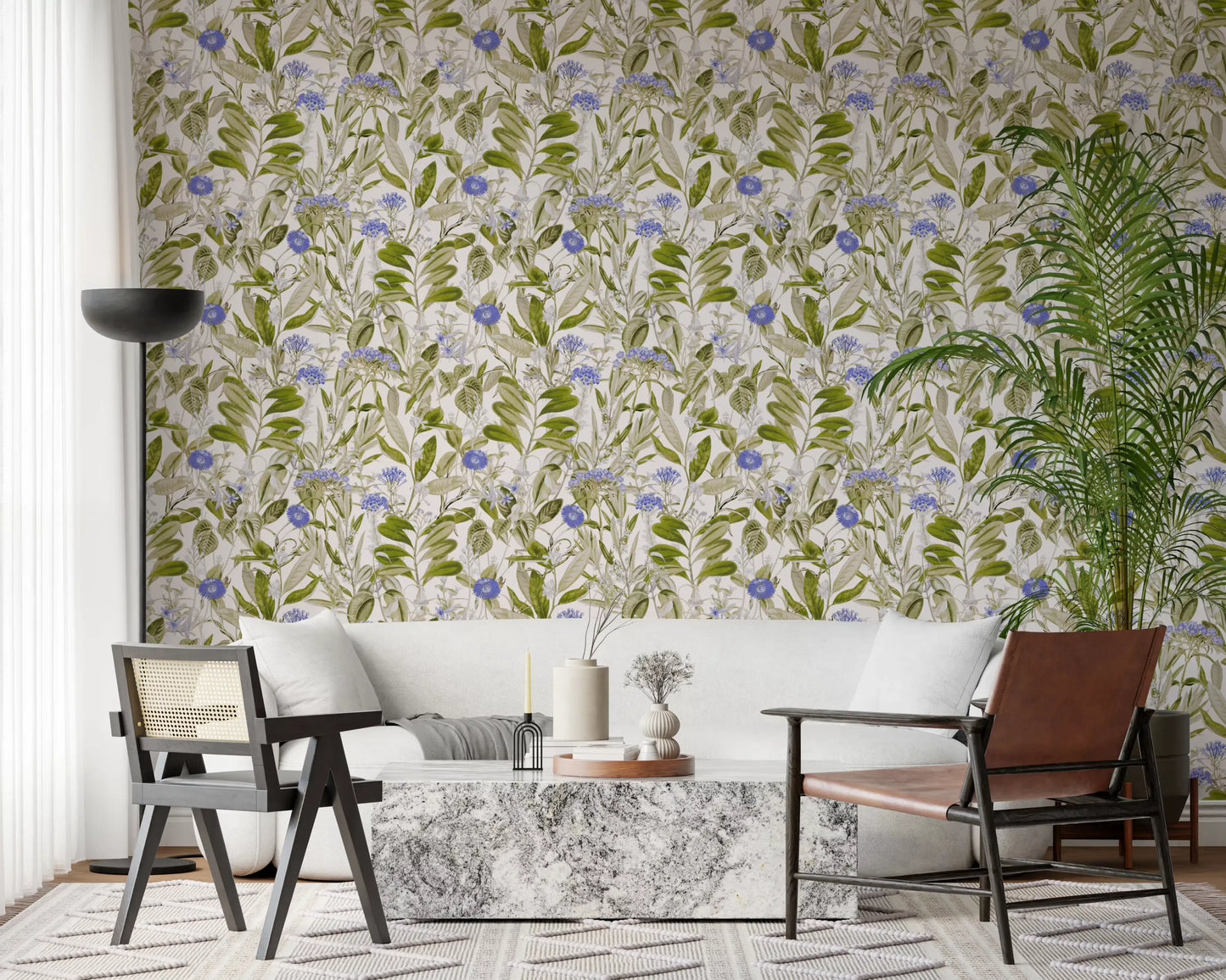 Serene Meadow Blue Floral Study Wallpaper⁠