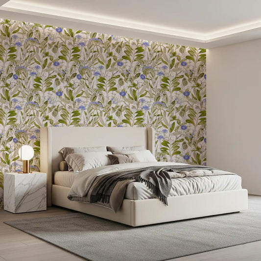 Serene Meadow Blue Floral Study Wallpaper⁠