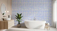 Abstract Cream and Blue Plaid Wallpaper⁠