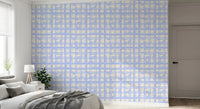 Abstract Cream and Blue Plaid Wallpaper⁠