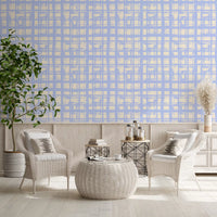 Abstract Cream and Blue Plaid Wallpaper⁠