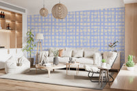 Abstract Cream and Blue Plaid Wallpaper⁠