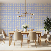 Abstract Cream and Blue Plaid Wallpaper⁠