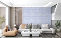 Abstract Cream and Blue Plaid Wallpaper⁠