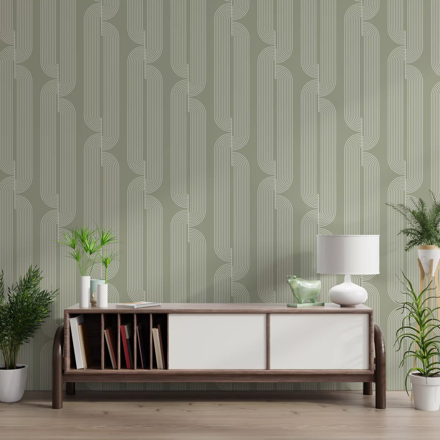 Sage Green Linear Flow Wallpaper⁠
