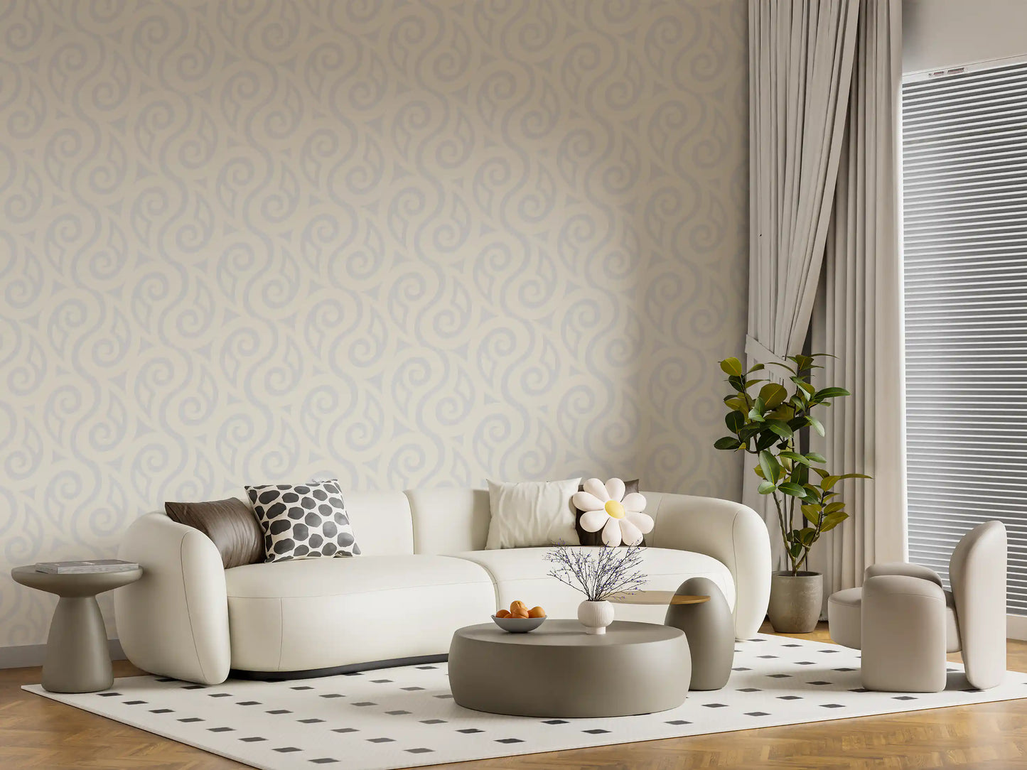 Cream and Grey Swirl Pattern Wallpaper⁠