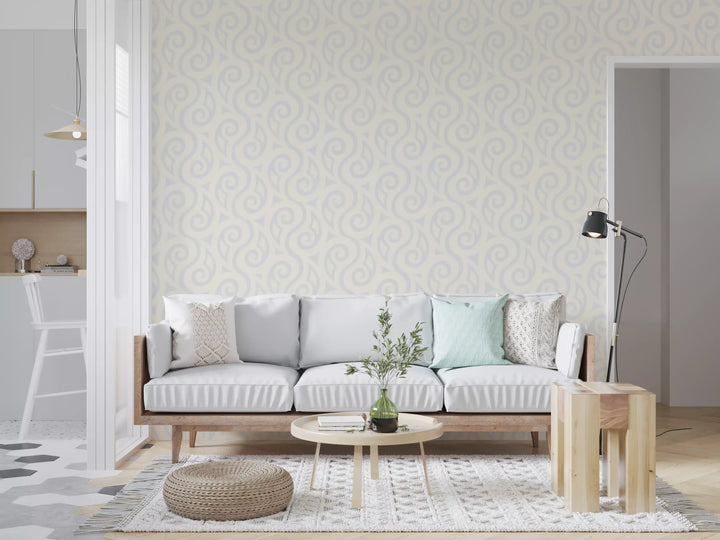 Cream and Grey Swirl Pattern Wallpaper⁠