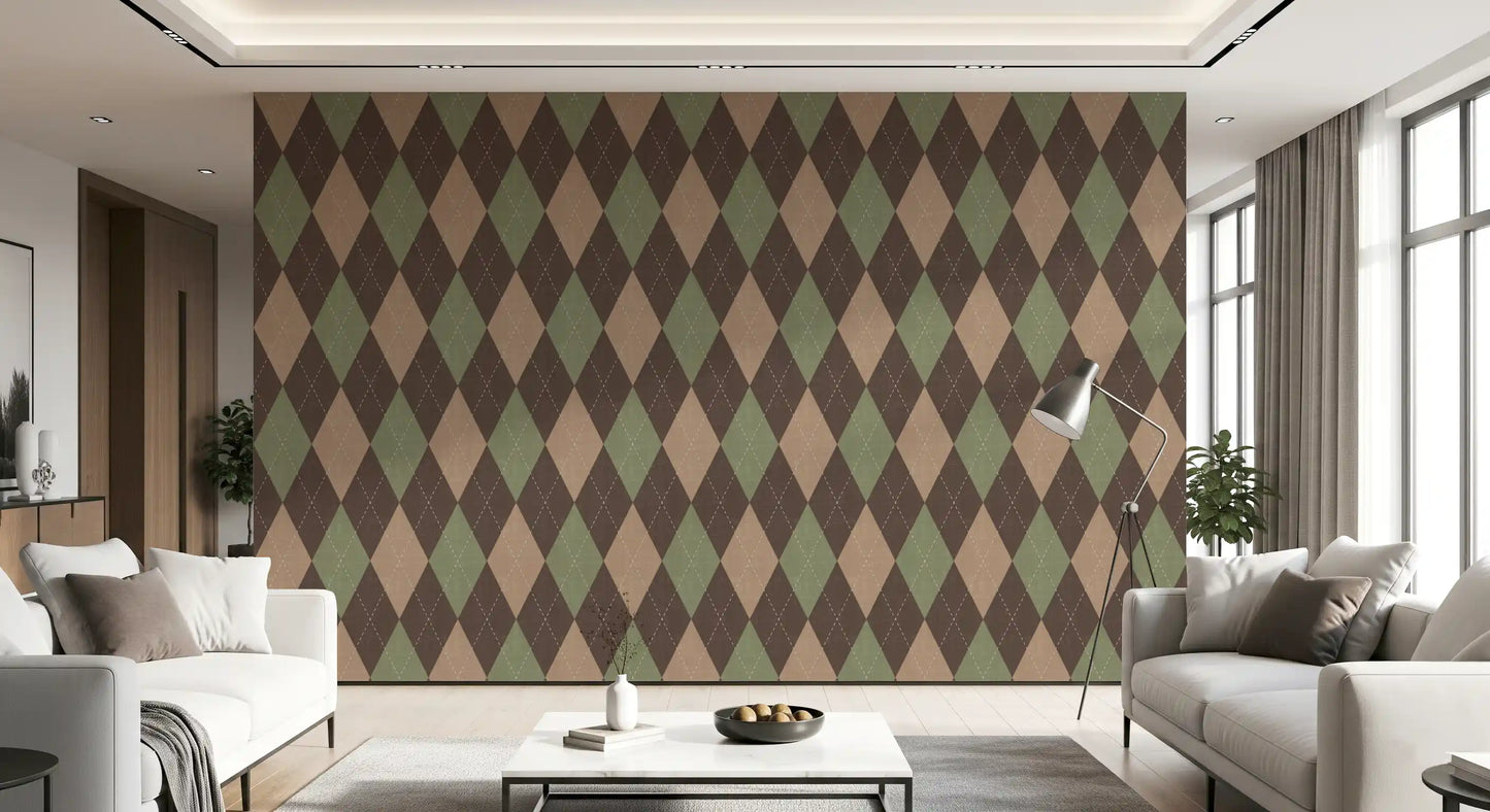Winter Heritage - Argyle Harlequin Geometric Timeless - Soft Muted Hue Wallpaper⁠