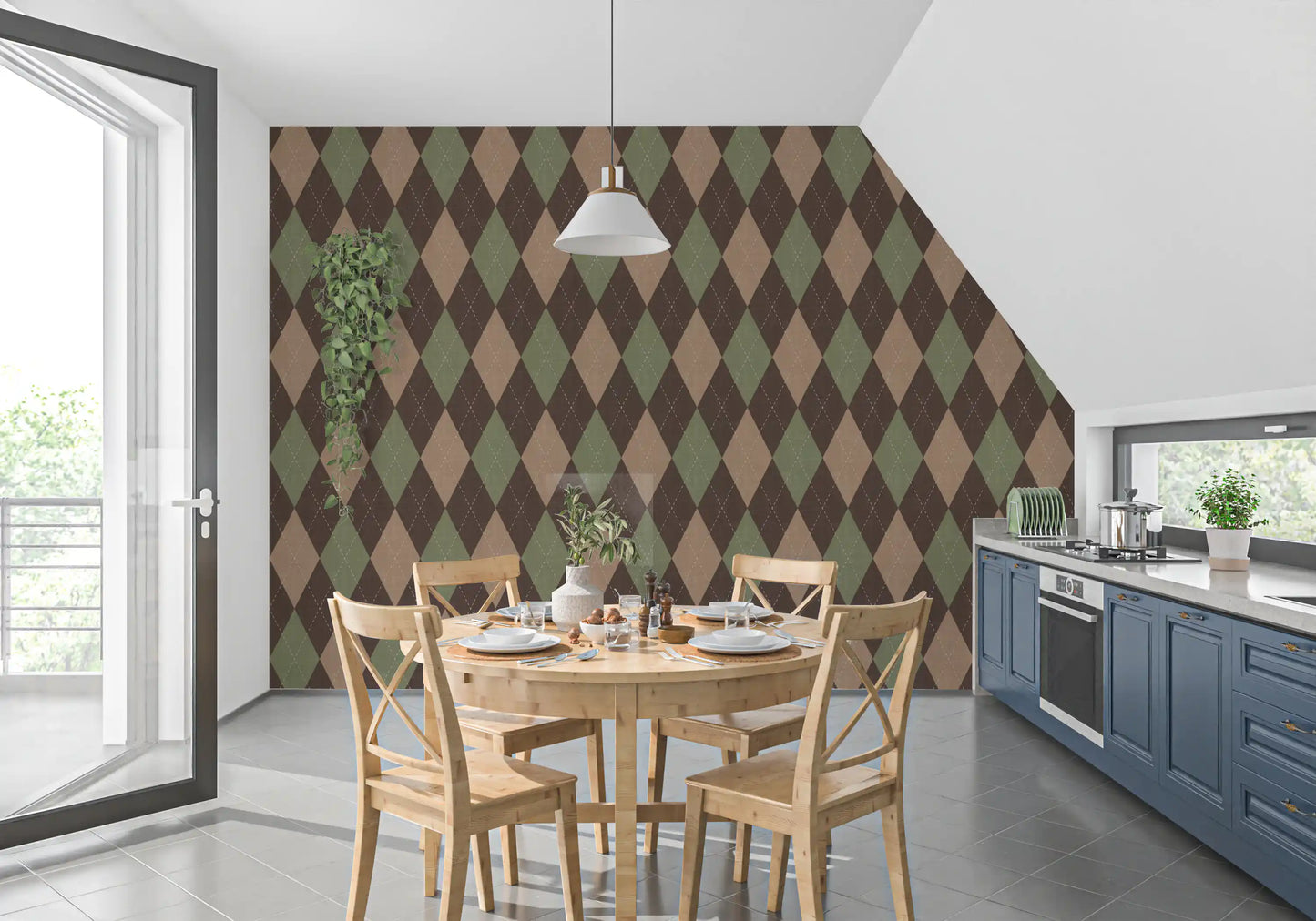 Winter Heritage - Argyle Harlequin Geometric Timeless - Soft Muted Hue Wallpaper⁠