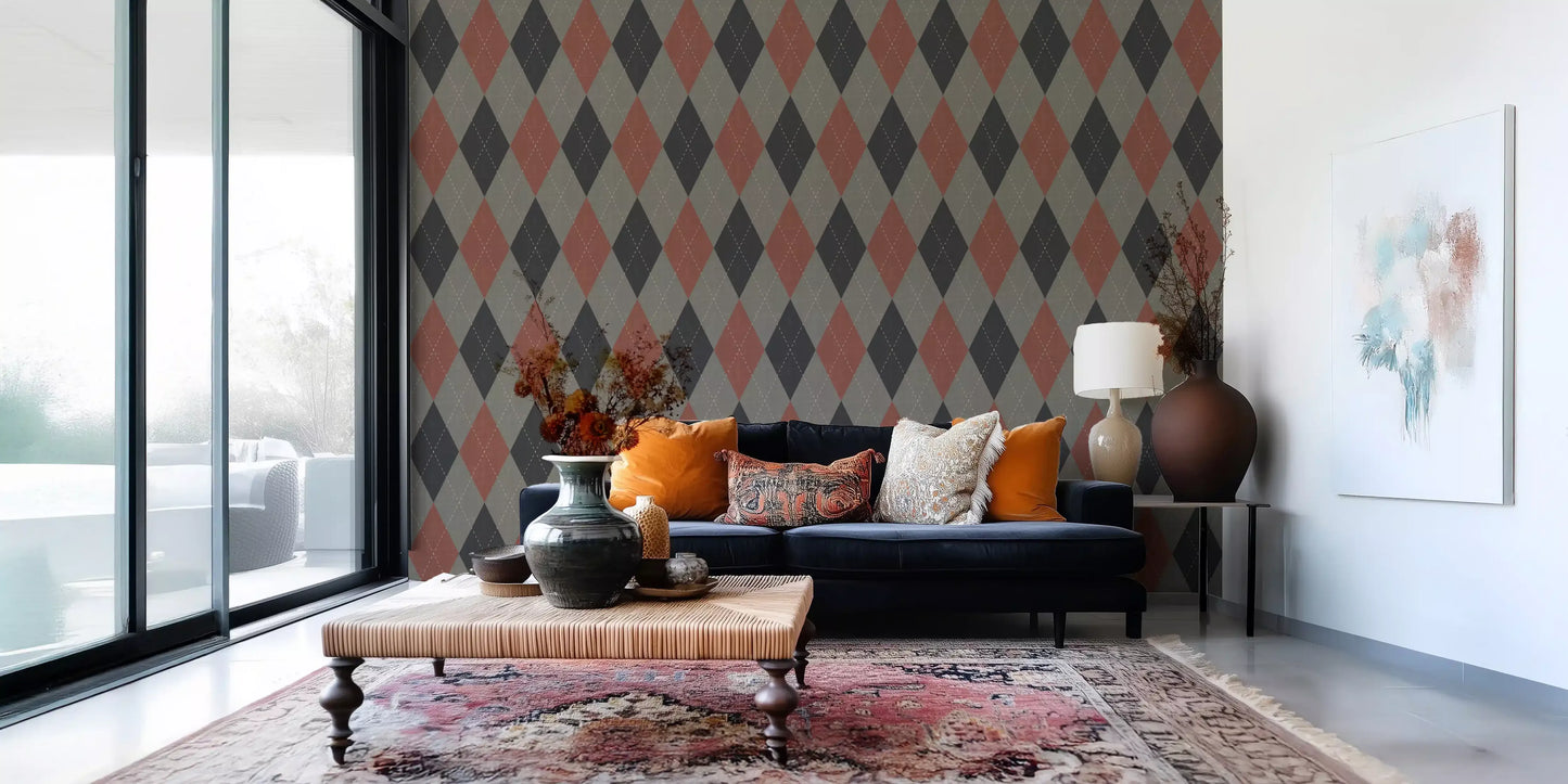 Winter Heritage - Argyle Harlequin Geometric Timeless - Deep Bold Shade Wallpaper⁠