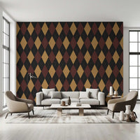 Winter Heritage - Argyle Harlequin Geometric Timeless - Dark Moody Mix Wallpaper⁠